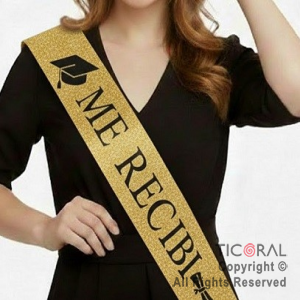 BANDA GLITTER ME RECIBI ORO Y NEGRO x 1 UNIDAD